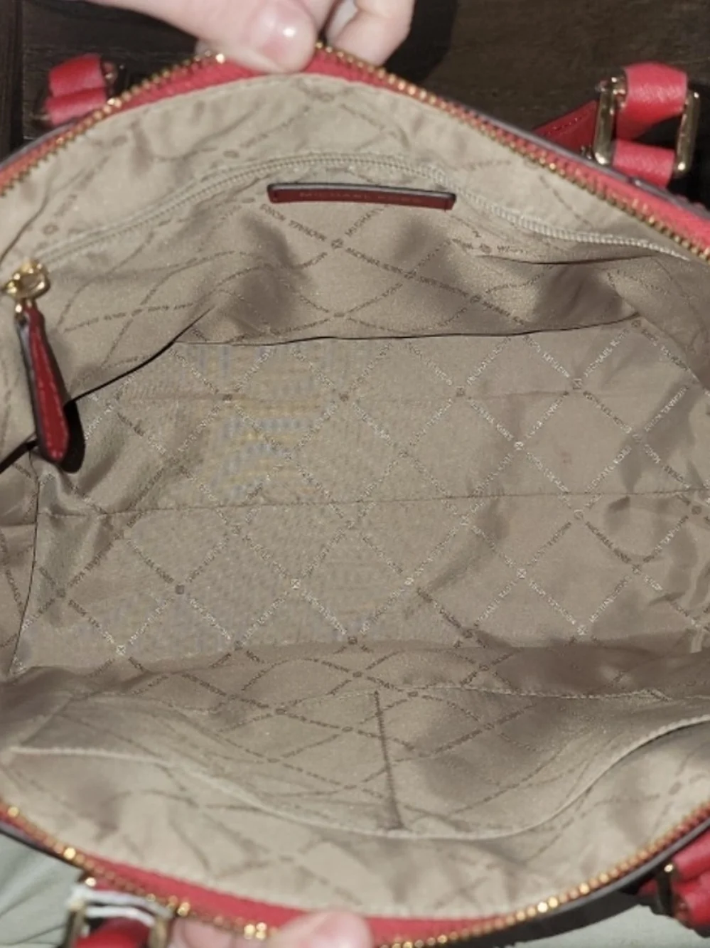 Michael Kors Cherry Red Saffiano Satchel with Gold Hardware
